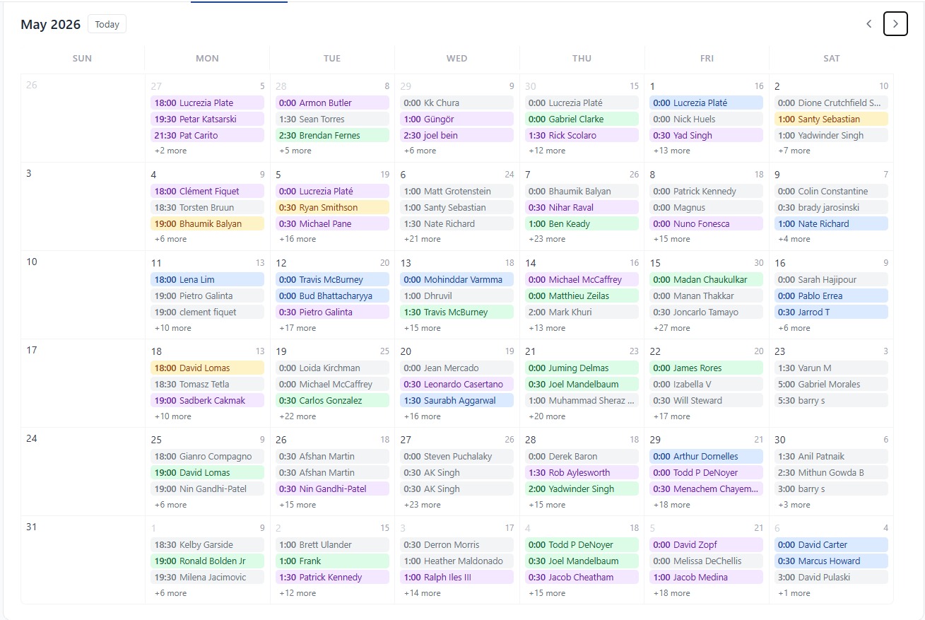 A real calendar fully booked with prospect discovery calls from LinkedIn outreach